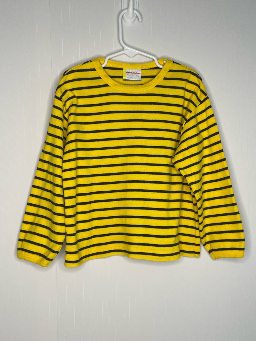 Hanna Andersson Kids Crew Neck Boxy Striped Yellow LS Peru CottonTop Size 110